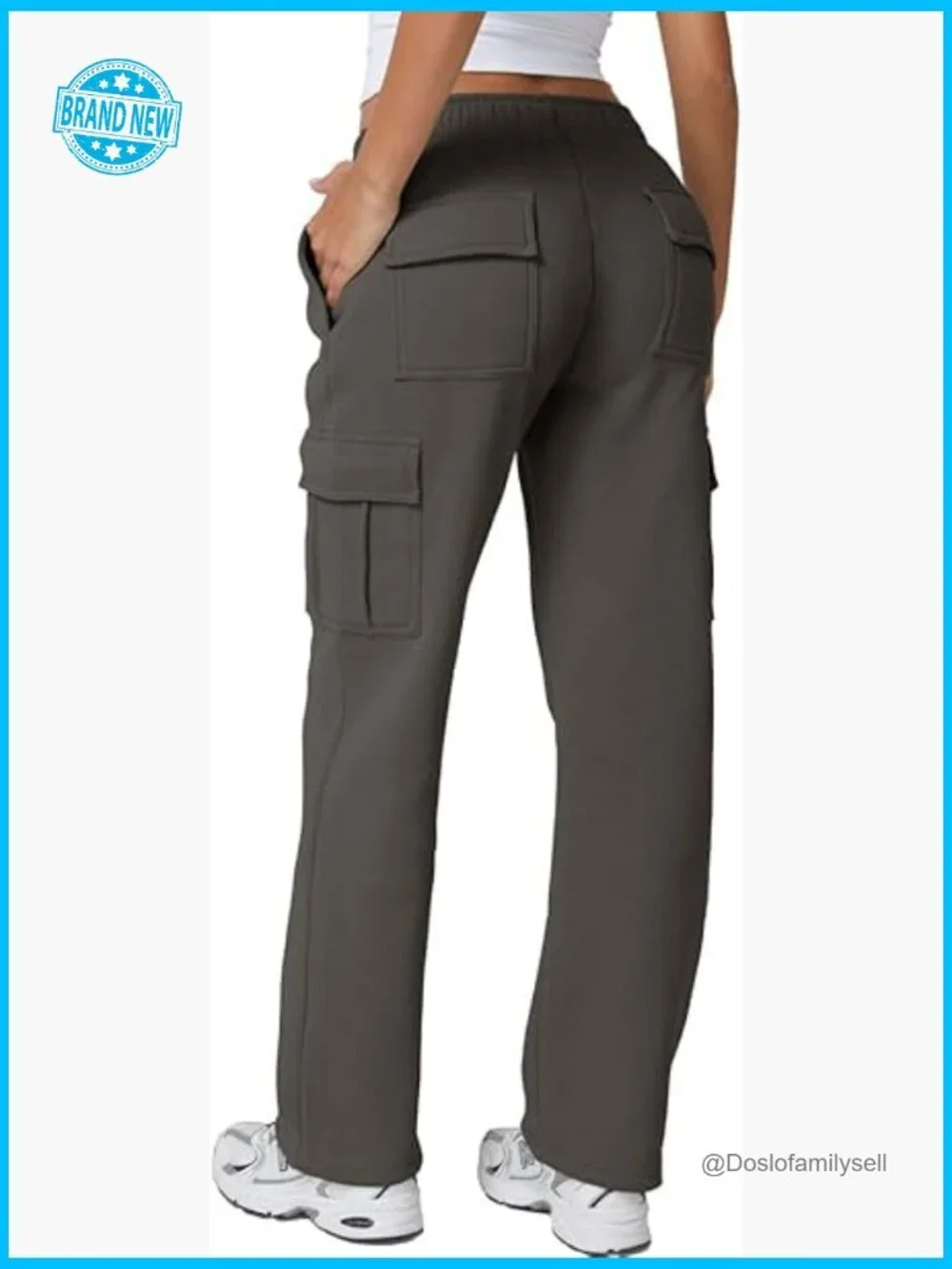 Baggy High Rise Fleece Cargo Sweatpants with Pockets Casual Y2K Joggers